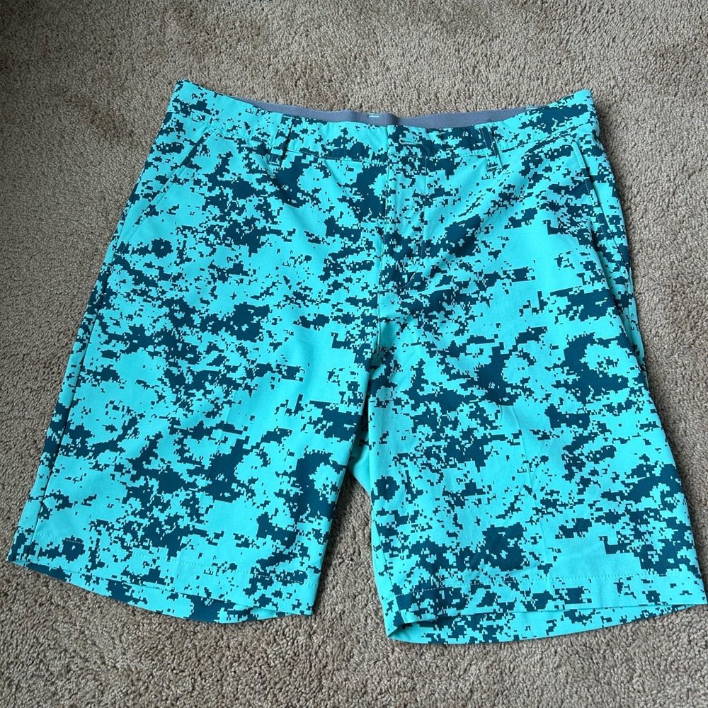 adidas Men’s Aqua Teal Pixel Print Athletic Shorts